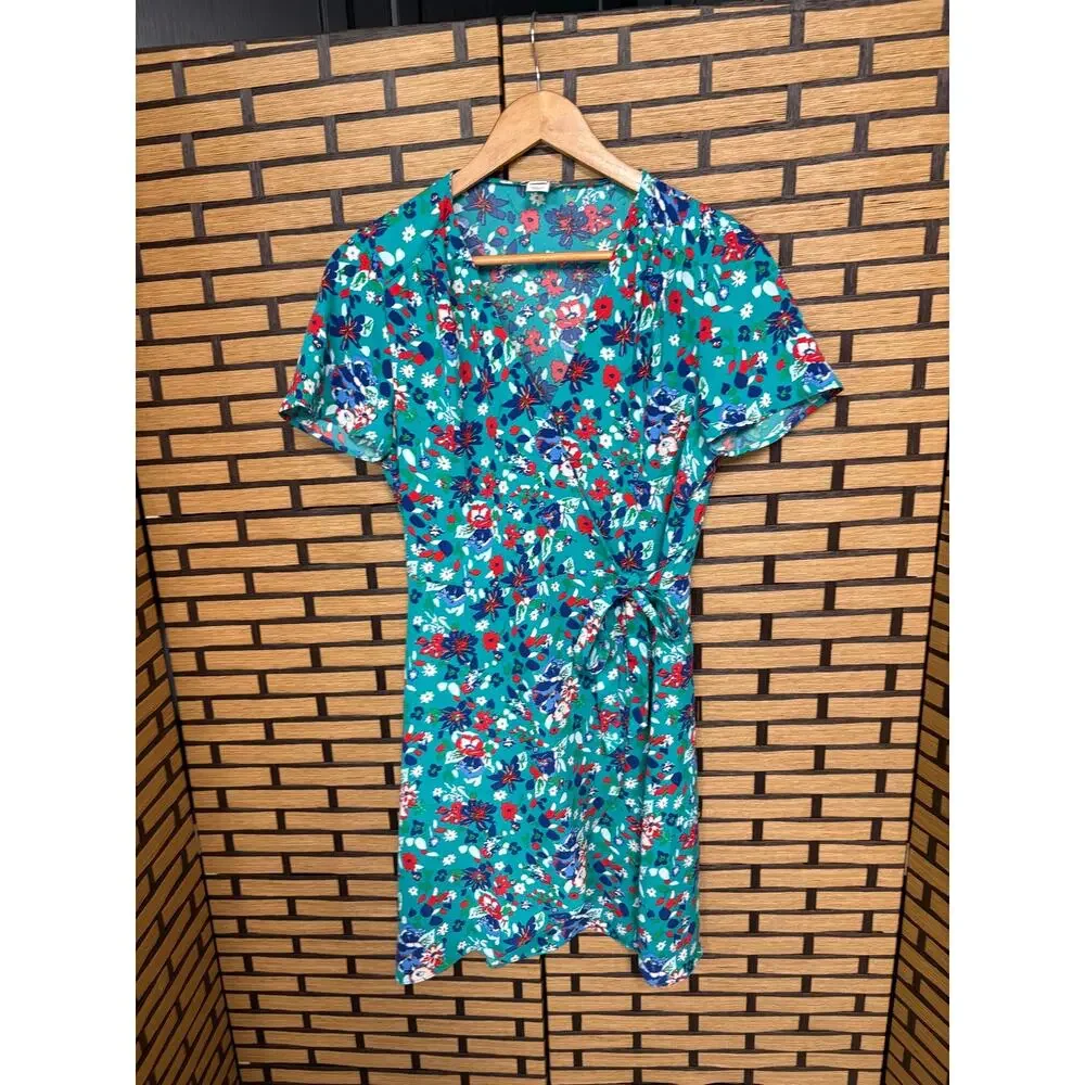 J. Crew Turquoise Floral Wrap‎ Style Dress Size 4
